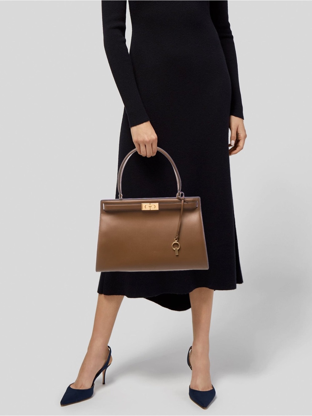Tory Burch Lee Radziwill Classic Brown Leather Top-Handle Satchel